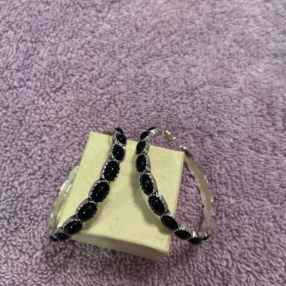 Black silver hoop earrings
